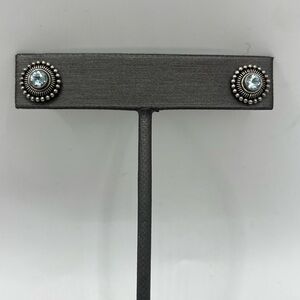 Sterling Silver Stud Earrings with Aquamarine Accents